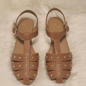 R Report Studded Sandals, Tan Brown, Size 8.5